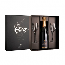 Champagne Gremillet luxe box inclusief 1 fles Gremillet Blanc de Noirs, incl 2 glazen
